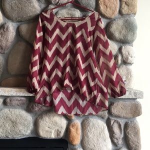 Wine and tan long sleeve blouse. Never worn!
